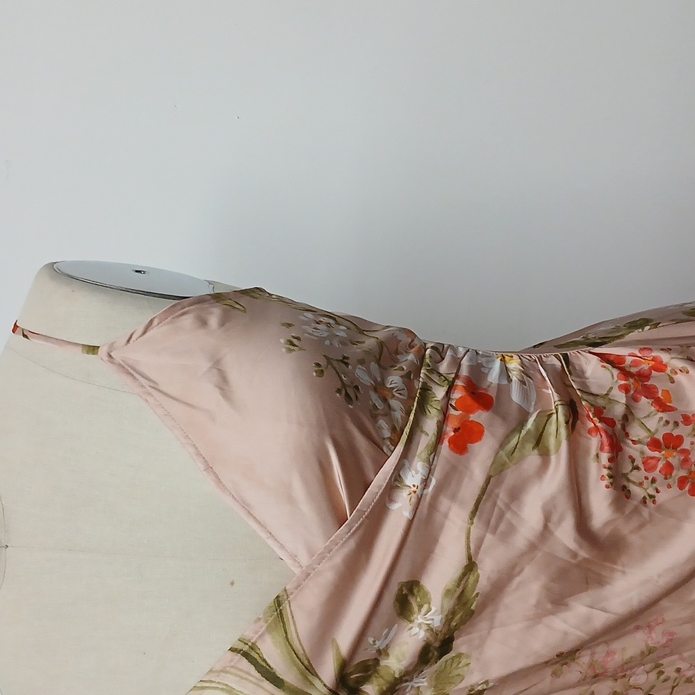 🪷Lulu's Pink Floral Satin Midi Dress with Side Slit - Picture 8 of 10